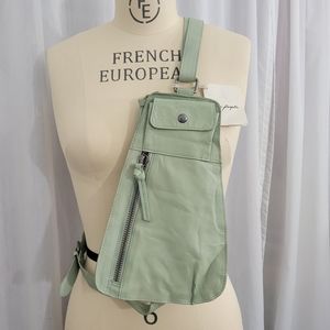 New Free People Collection Jagger Leather Crossbody Sling Bag | Soft Light Green